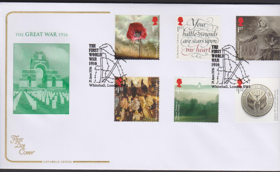 2016 - The Great War 1916, COTSWOLD First Day Cover, The First World War 1916, Whitehall London SW1 Postmark - Click Image to Close